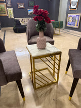 Luxury White Marble Side Table with Gold Geometric Frame