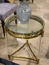 Round Glass Top Side Table with Acrylic & Gold Legs