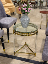 Round Glass Top Side Table with Acrylic & Gold Legs