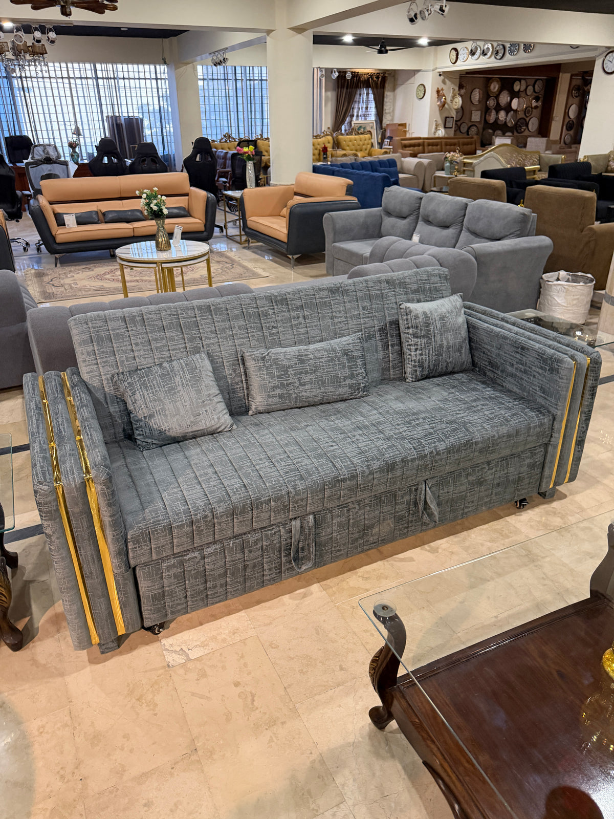 Gray sofa cumbed
